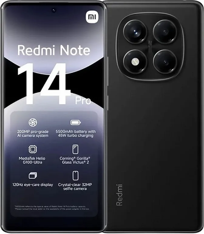 Смартфон Redmi Note 14 Pro 8/256GB black (полночный черный) Global Version