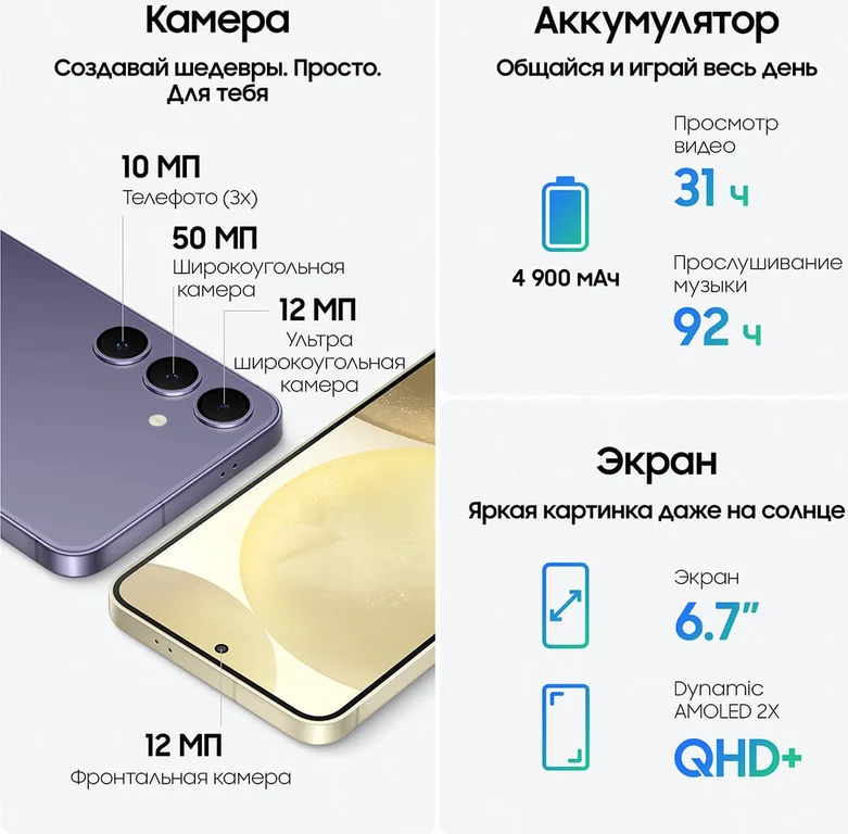 Смартфон Samsung Galaxy S24+ (2024) 12/512Gb Onyx Black, чёрный